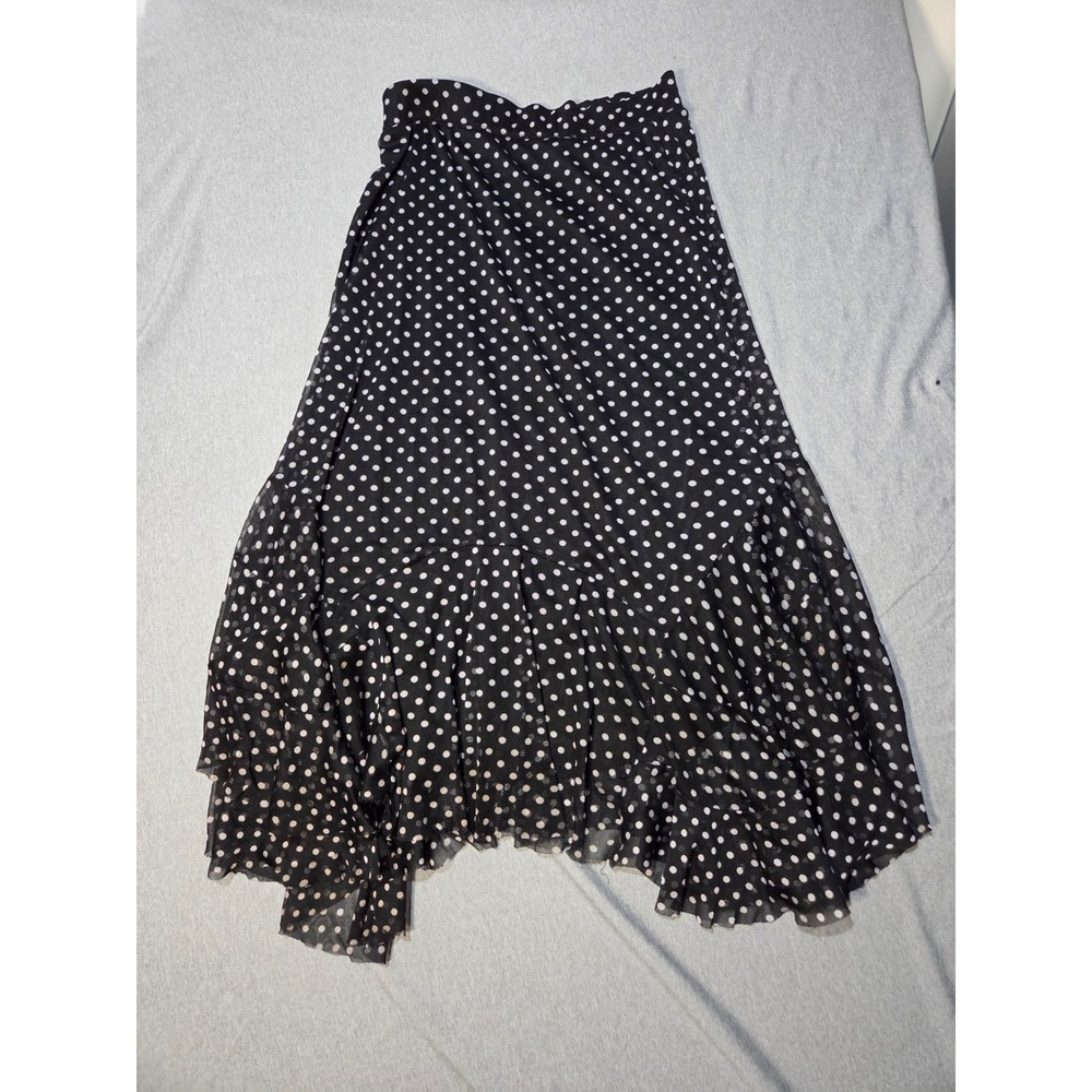 For Cynthia Black White Polka Dot Ruffle Hem MidiSkirt Small High Low Mesh Flowy